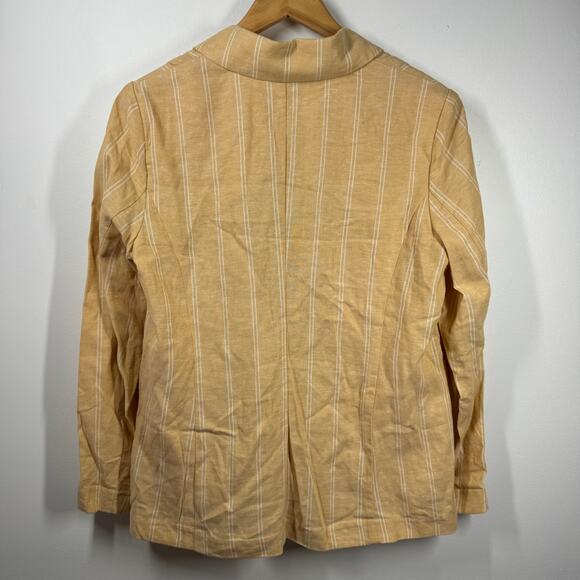 Lauren Conrad Linen Blazer Women M Yellow Golden White Stripe Spring Feminine - Picture 7 of 8